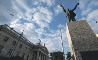  ?? Tourism Ireland; Dublin Regional Tourism Authority; Alamy ?? Clockwise from top, the River Liffey defines Dublin; you can explore via an interactiv­e statues tour; the Poolbeg Stacks have become an unofficial symbol of the city