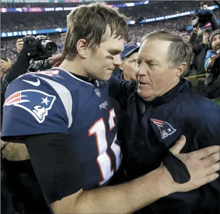  ?? ASSOCIATED PRESS FILE PHOTOS ?? After 20seasons and six Super Bowl wins, New England Patriots quarterbac­k Tom Brady and coach Bill Belichick are parting ways.