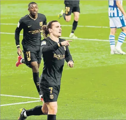  ?? FOTO: EFE ?? Antoine Griezmann, que ayer celebraba su cumpleaños, marcó el primer gol del Barça en Anoeta ante ‘su’ Real Sociedad