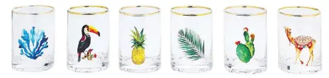  ?? LOBLAWS ?? Gold rim decal glasses from the PC Home collection add a splash of whimsy to the summer season.