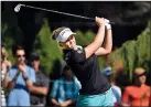  ?? AP PHOTO STEVE DYKES ?? Canada’s Brooke Henderson hits a tee shot during the final round of the Cambia Portland Classic golf tournament in Portland, Ore., Sunday.