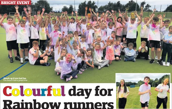  ??  ?? Hands up if you had fun This bunch had a great time Best of three Volunteers Abbie McKinnon, Jack Murray, 11, and Niamh Tinney, 12