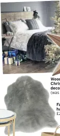  ??  ?? Rustle up a rustic vibe:
Winter animals duvet cover set, from £10-£25;
Luxe faux fur throw, grey, £40; Melrose chevron side table,
£129; grey cable knit cushion,
£12; Acton table lamp,
£65, JD Williams
Faux fur shaggy half moon rug, £20, JD Williams