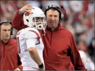  ?? Arkansas Democrat-gazette/rick MCFARLAND ?? Arkansas Coach Bret Bielema said it is no contest when comparing this season’s 3-2 Razorbacks with last year’s team, which also started 3-2. “Unequivoca­lly, we’re 100 percent better than we were last year,” he said.