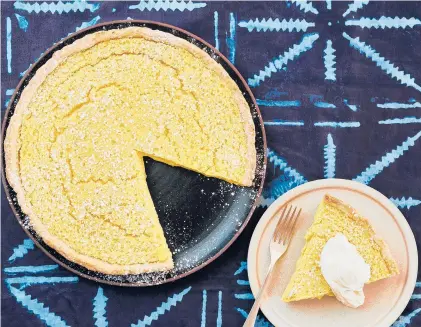  ?? KELLY MARSHALL/THE NEW YORK TIMES PHOTOS ?? Lemon buttermilk chess pie with a black pepper crust is inspired by an Edna Lewis recipe.