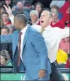  ?? JOHN AMIS/AP ?? Arizona State head coach Bobby Hurley, right, and Rashon Burno react during a 2018 game against Georgia. Burno was named the head coach at Northern Illinois on Saturday.