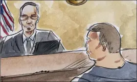  ?? (AP/Neftali Melendez) ?? In this courtroom sketch, former tax collector Joel Greenberg appears before U.S. District Judge Gregory Presnell in federal court Thursday in Orlando, Fla.