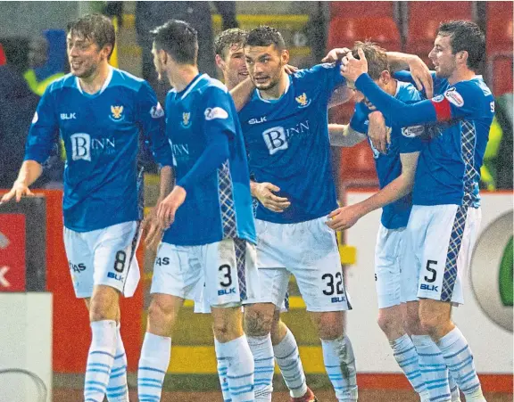  ?? Picture: SNS. ?? Blair Alston scored Saints’ second goal at Pittodrie as they extended their unbeaten streak to eight matches.