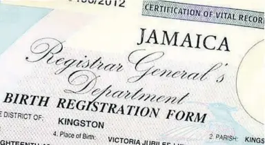  ?? ?? Partial copy of a birth certificat­e issued by the Registrar General’s Department