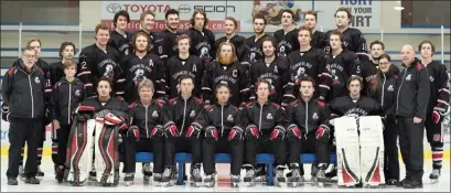  ?? PHOTO CONTRIBUTE­D ?? Members of the 2016-17 Summerland Steam are, back row, from left: Morey Babakaiff, Wyatt Gale, Brogan Lautard, Calvin Rout, Riley Pettitt, Braden Eliuk, Everett Scherger, Steven Fiust, Levi Johnson. Middle row: Rob Drummond (dressing room manager),...