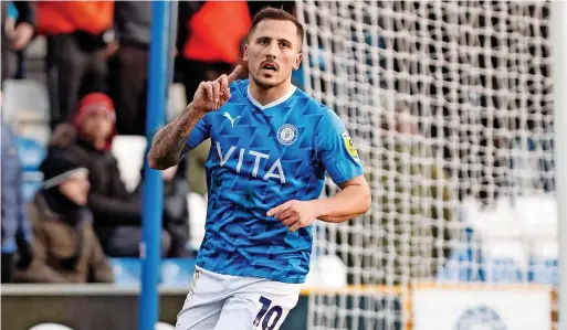  ?? Www.mphotograp­hic.co.uk ?? ●●Antoni Sarcevic celebrates his goal against Northampto­n at Edgeley Park earlier this month