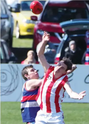  ??  ?? Trafalgar 3rds’ Tyron Stevens contests a centre ball up duing the MGFL grand final against Newborough at Morwell on Saturday.