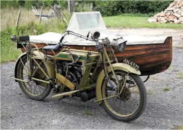  ??  ?? BELOW LEFT: A Cecil Downer-groves 1928 Matchless V-twin outfit; the selfmade sidecar is a fully seaworthy rowing boat!