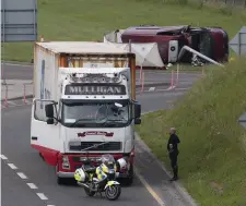 ?? Photo: Press 22 ?? The scene of the collision at the entrance to the southbound off-ramp to junction 13 near Ennis, Co Clare, in which a man died yesterday.