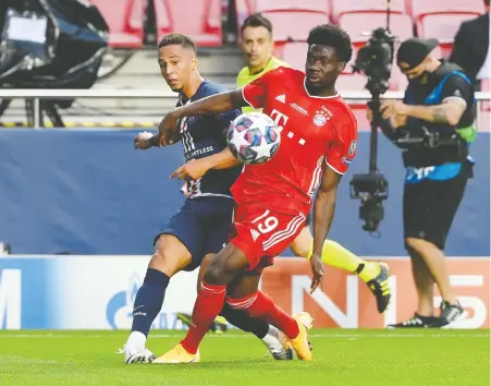  ?? LLUIS GENE/ GETTY IMAGES FILES ?? Alphonso Davies was born in a refugee camp in Ghana and immigrated to Canada at the age of five. On Tuesday, the Bayern Munich player and former Vancouver Whitecap was named co-winner of the Lou Marsh Award, which goes to Canada's top athlete.