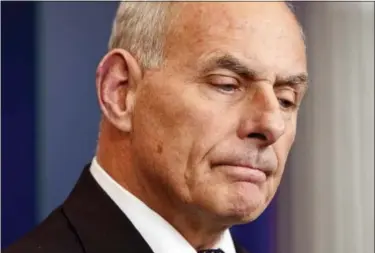 ?? PABLO MARTINEZ MONSIVAIS — THE ASSOCIATED PRESS ?? White House Chief of Staff John Kelly pauses as he speaks to the media during the daily briefing in the Brady Press Briefing Room of the White House, Thursday.