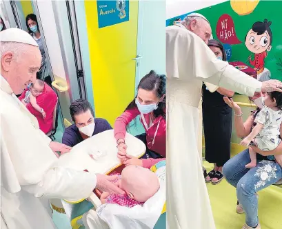  ?? Oficina de prensa de la Santa Sede ?? Francisco visitó el servicio de Oncología Infantil del Hospital Gemelli de Roma.