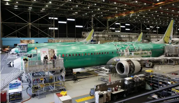  ?? Reuters ?? The Boeing 737 Max-9 production line in Renton, Washington. The aircraft maker delivered 54 planes in the first two months of this year while Airbus delivered 79