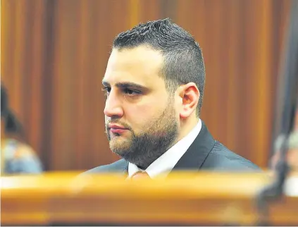  ?? Picture: Gallo Images ?? GUILTY. Christophe­r Panayiotou during judgment in his murder trial at the Port Elizabeth High Court. Panayiotou and his co-accused were found guilty of killing Panayiotou’s wife, Jayde.