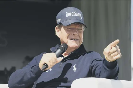  ??  ?? 2 Five-time Open champion Tom Watson addresses the crowd at St Andrews yesterday on a day when the American rolled back the years and narrowly missed out on shooting his age by carding a flawless 69 on the Old Course.