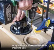  ??  ?? Using a driver as a template to drill the mounting holes