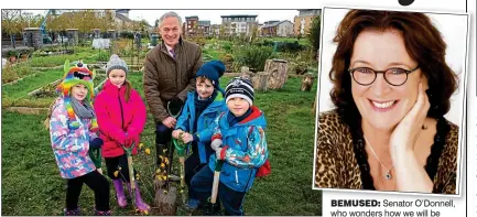  ??  ?? planting season: Climate Change Minister Richard Bruton and his helpers
BeMUseD: Senator O’Donnell, who wonders how we will be able to plant so many trees