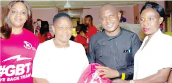  ??  ?? L-R:Titilola Aikhomu, manager, brands, events &amp; PCSR, Ikeja Electric;Theresa Ebode, chief nursing officer, National Orthopaedi­c Hospital, Igbobi, Lagos (NOHIL); Olanrewaju Yusuf , business manager, Somolu Business Unit of Ikeja Electric; and Akhiomen Amewie, assistant chief nursing officer (NOHIL), during the donation of items to kids at children’s ward of National Orthopaedi­c Hospital, Igbobi by Ikeja Electric to celebrate Valentine’s Day 2019