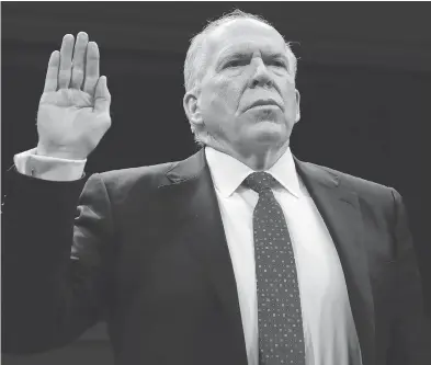  ?? PABLO MARTINEZ MONSIVAIS / THE ASSOCIATED PRESS ?? Former CIA director John Brennan is sworn in Tuesday to testify before the House Intelligen­ce Committee Russia Investigat­ion Task Force. Brennan said he warned Russian officials about meddling in the U.S. election.
