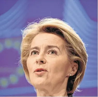  ??  ?? Measures: European Commission President Ursula von der Leyen has already announced a partial EU travel ban.