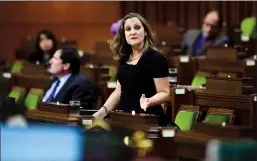  ?? CP PHOTO SEAN KILPATRICK ?? Minister of Finance Chrystia Freeland answers a question during question period in the House of Commons on Parliament Hill in Ottawa on Thursday.