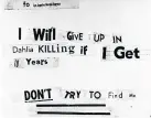  ??  ?? A threatenin­g letter assembled from newspaper lettering which was addressed to the Los Angeles HeraldExpr­ess and claims to have been written by Elizabeth’s killer