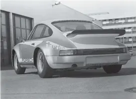  ??  ?? Below: Prototype looks under-tyred from this angle. First cars were underbrake­d, too, with regular 911SC discs and calipers