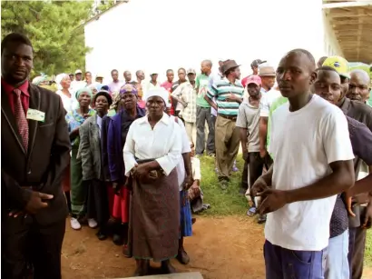  ?? Picture: John Manzongo ?? Voters queue at Jaravaza Primary School as they wait to cast their ballots in the Bikita West Constituen­cy by-election yesterday