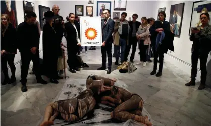  ??  ?? One activist said: ‘it’s atrocious that BP can try to cover themselves up by investing in art’. Photograph: Henry Nicholls/Reuters