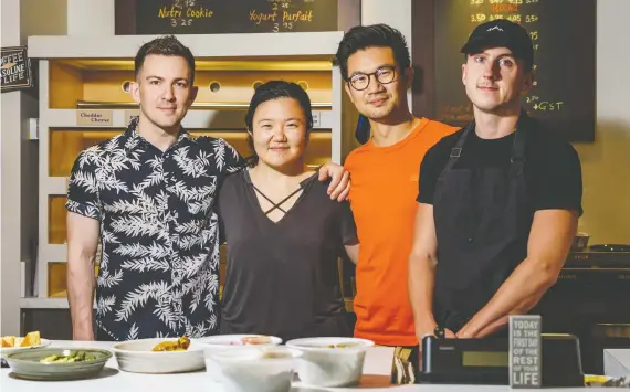  ?? PHOTOS: AZIN GHAFFARI ?? These culinary creatives are among a new generation who are making their mark in the food industry in Calgary: Andrew Dunphy, left, beverage co-ordinator for Dash & Dine; You and I Café co-owners Eliza Chung and Kyo-jean Simon Chung; and Alec Fraser, head chef at Dash & Dine.