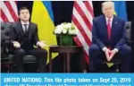  ??  ?? UNITED NATIONS: This file photo taken on Sept 25, 2019 shows US President Donald Trump and Ukrainian President Volodymyr Zelensky meeting on the sidelines of the UN General Assembly. —AFP