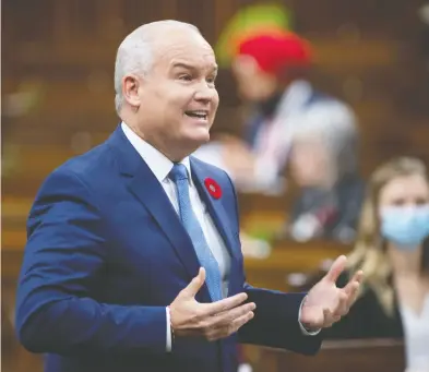  ?? ADRIAN WYLD / THE CANADIAN PRESS ?? Conservati­ve Leader Erin O'Toole joined with 78 of his 121 Conservati­ve MPs in voting against the second reading of the Liberals' new assisted dying bill, which allows medical assistance in dying for those who are not terminally ill.