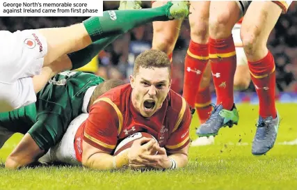  ??  ?? George North’s memorable score against Ireland came from first phase