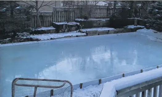  ??  ?? Paul Veinotte, from Port Williams, N.S., says building a backyard rink requires a lot of patience. It involves a lot of work and maintenanc­e and paying close attention to the weather reports.