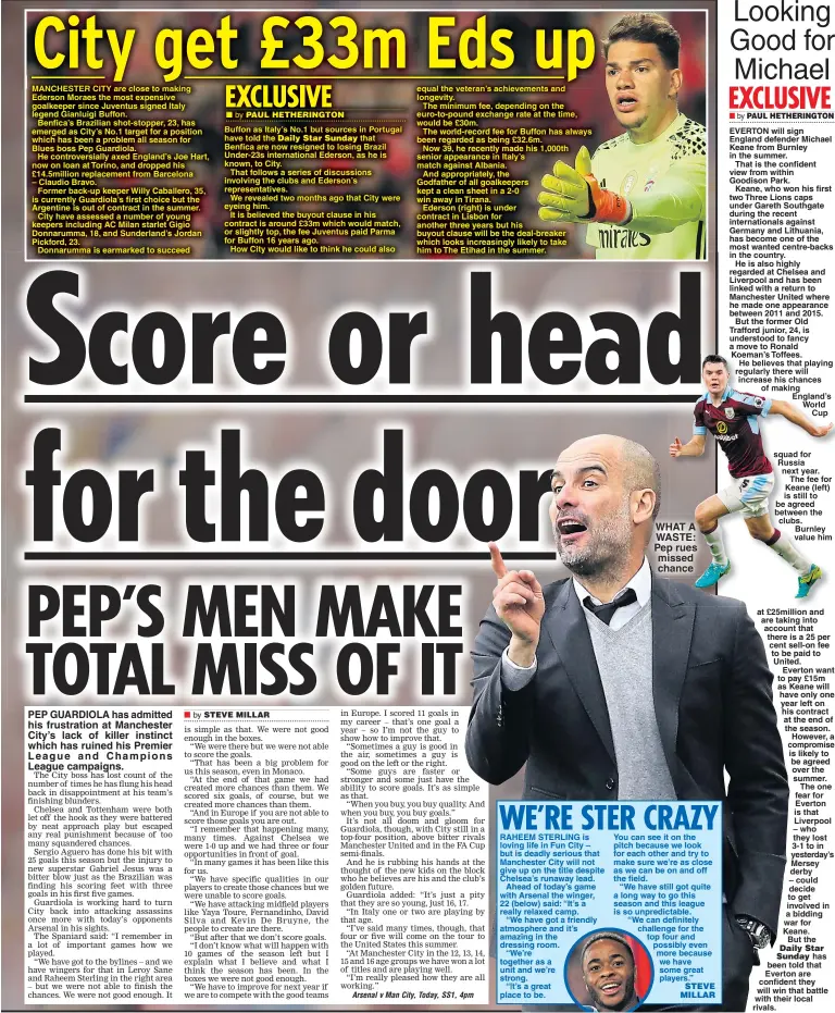  ??  ?? PEP GUARDIOLA has admitted his frustratio­n at Manchester City’s lack of killer instinct which has ruined his Premier League and Champions League campaigns. WHAT A WASTE: Pep rues missed chance