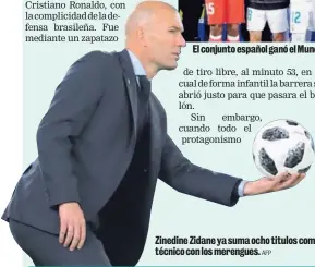  ?? AFP ?? El conjunto español ganó el Mundial de Clubes por tercera ocasión en las cuatro últimas temporadas­AP Zinedine Zidane ya suma ocho titulos como técnico con los merengues.