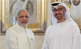  ??  ?? HIGHEST HONOUR: The award was conferred on Indian PM Narendra Modi by UAE’s President Sheikh Khalifa bin Zayed Al Nahyan. The Zayed Medal is the highest civilian honour in the UAE