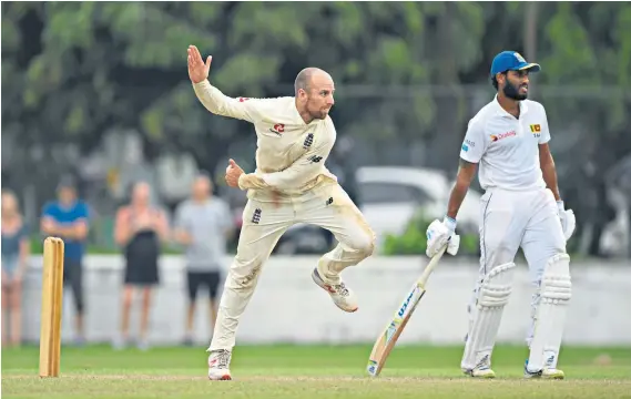  ??  ?? Fast learner: Jack Leach bowled himself into contention for a Test place with a solid showing against the Sri Lanka Board President’s XI in Colombo yesterday