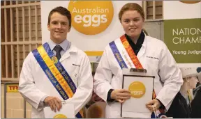  ?? ?? CHANCE: Quantong’s Michael Lloyd, 21, left, represente­d Victoria at a national young poultry-judges competitio­n at Sydney Royal Easter Show. He placed second behind Georgia Kirby of NSW, also pictured.