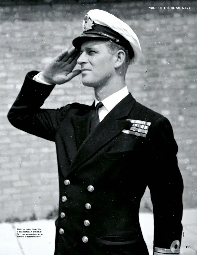  ??  ?? Philip served in World War II as an officer in the Royal Navy and was praised for his conduct in several battles