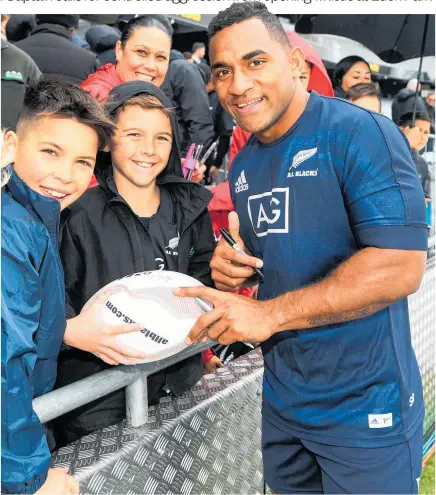  ?? Photo / Photosport ?? Newbie All Blacks wing Sevu Reece signs autographs at the captain’s run yesterday.