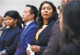  ?? Paul Chinn / The Chronicle ?? Mayor London Breed and Assemblyma­n David Chiu, DS.F., appear at a news conference on planned raids by Immigratio­n and Customs Enforcemen­t.