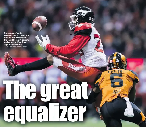  ?? — THE CANADIAN PRESS FILES ?? Stampeders’ wide receiver Bakari Grant will be one of quarterbac­k Bo Levi Mitchell’s targets today in the West final against Winnipeg.