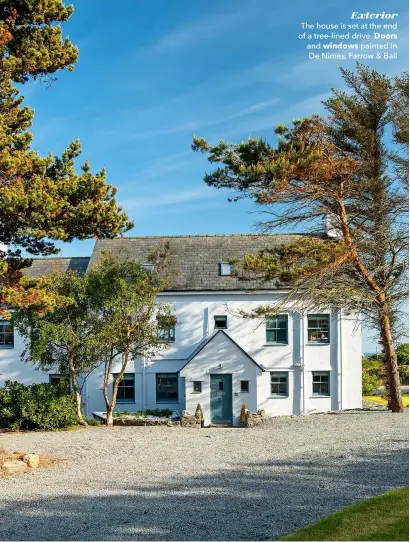  ??  ?? Exterior The house is set at the end of a tree-lined drive. Doors and windows painted in De Nimes, Farrow & Ball