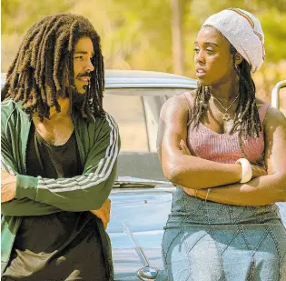  ?? AP ?? This image released by Paramount Pictures shows Kingsley Ben-Adir (and Lashana Lynch in ‘Bob Marley: One Love’.